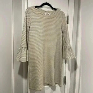 J. Crew Cream Black Thin Stripes Ruffle Sleeve Mini Dress Round Neck Size S